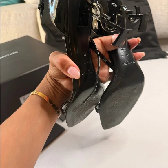 Saint Laurent Black Patent Leather Square-Toe Ankle-Strap Heels | Size 40 - Picture 11 of 14